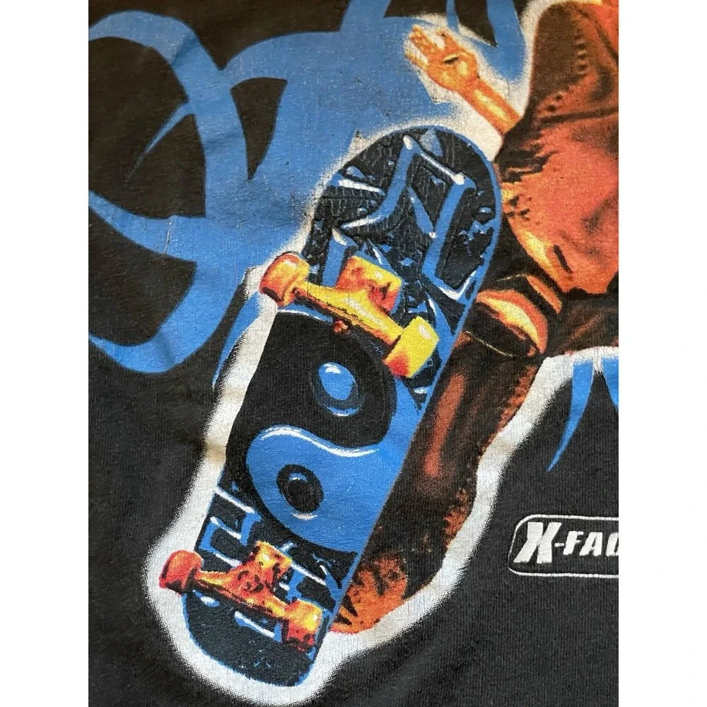 Vintage Y2K Skate X-Factor T-shirt Youth Size‎ Medium 10-12 Black Yin Yang 90s
